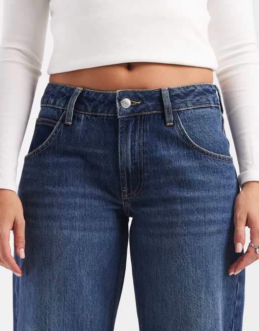 ASOS DESIGN low waist baggy wide leg jean in dark mid blue, 4 of 5