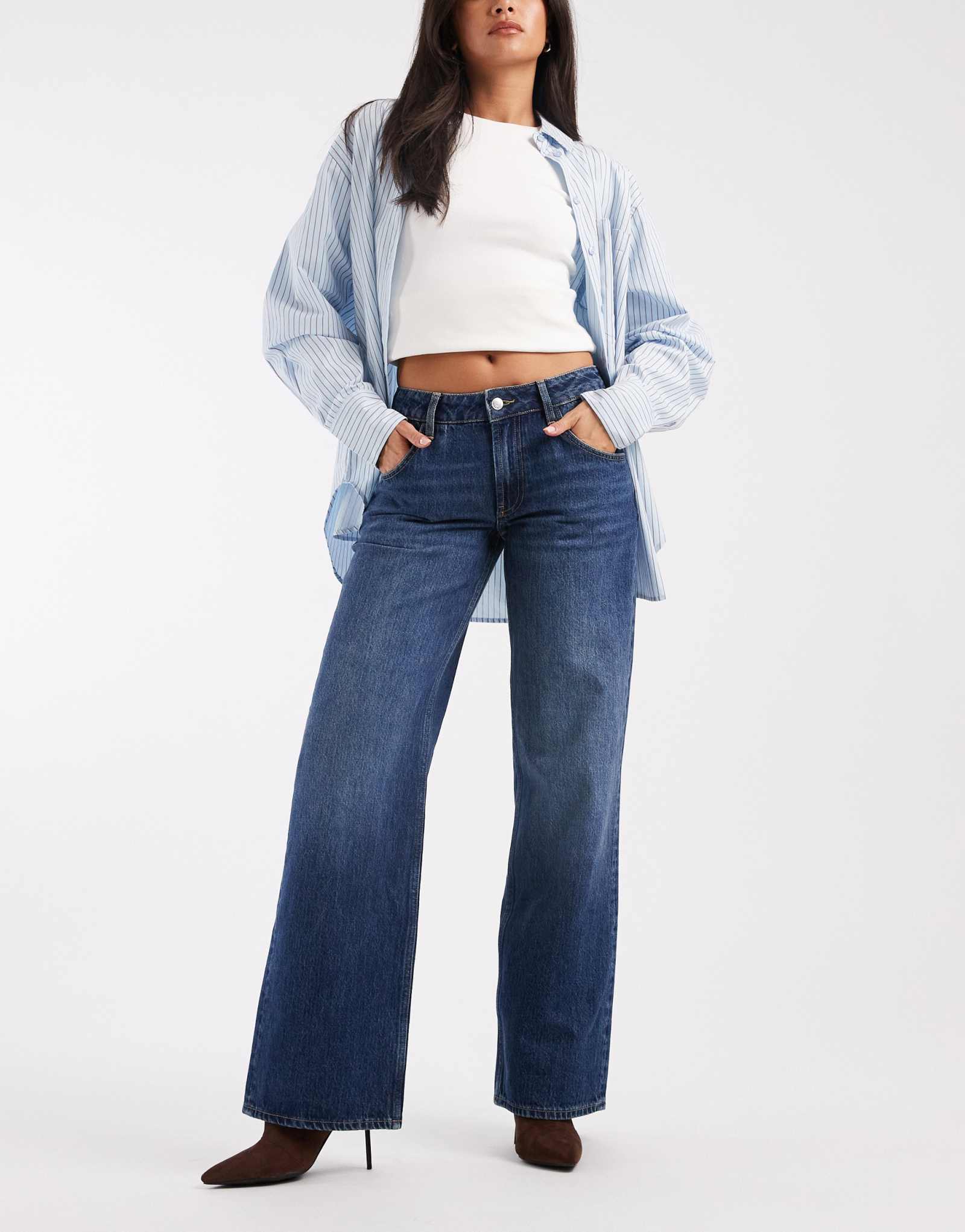 ДИЗАЙНЕРСКИЕ мешковатые джинсы ASOS с низкой талией и широкими штанинами темно-синего цвета