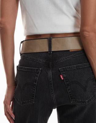 Asos Design Low Waist Belt With Double Square Prong In Brown