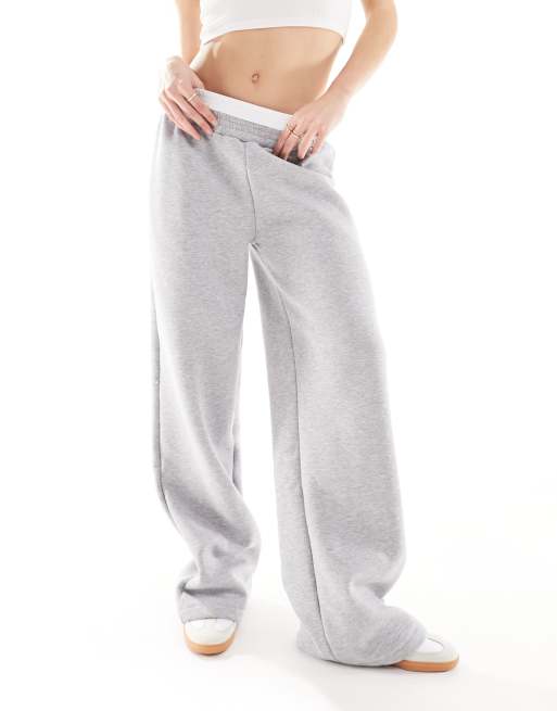 Shape Grey Marl Zip Front Detail Wide Leg Sweatpants