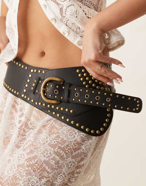 ASOS DESIGN low waist wide belt with stud in black - view 1