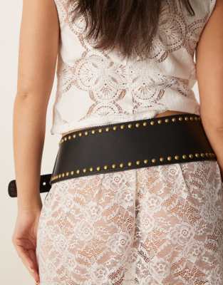 Asos Design Low Waist Wide Belt With Studs In Black