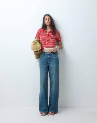 Asos Design Low Waist Wide Leg Jean In Blue