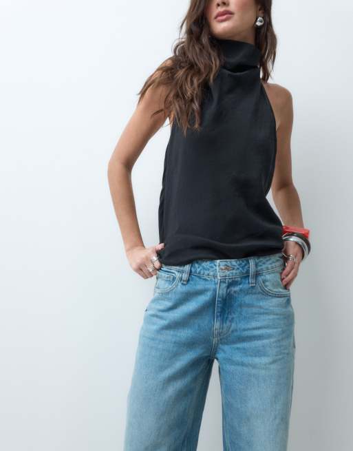 ASOS DESIGN low waist wide leg jean in light mid blue, 3 of 5