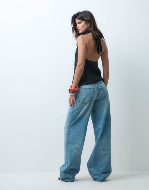 ASOS DESIGN low waist wide leg jean in light mid blue, 4 of 5