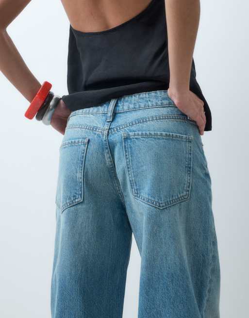 ASOS DESIGN low waist wide leg jeans in light mid blue, 5 of 5