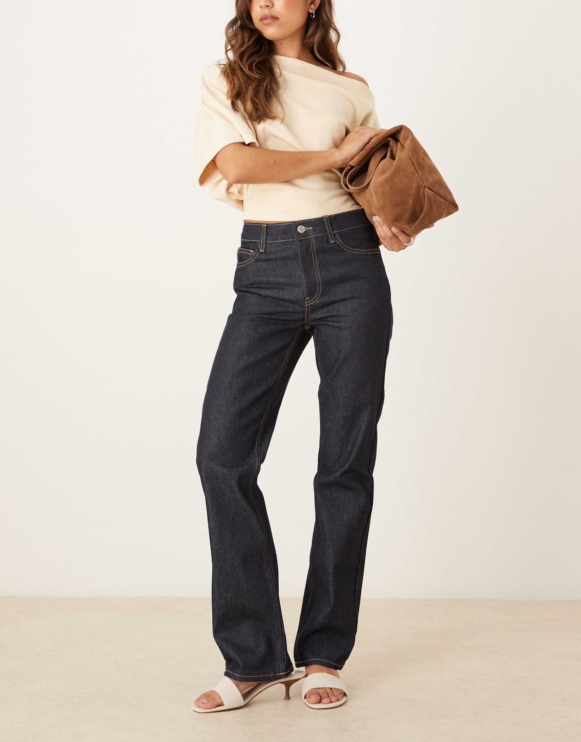 ASOS DESIGN low waisted slim straight jeans in inky wash