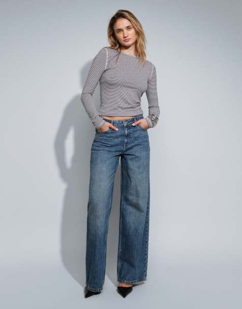 ASOS DESIGN low wide leg jean in dark mid blue - view 1