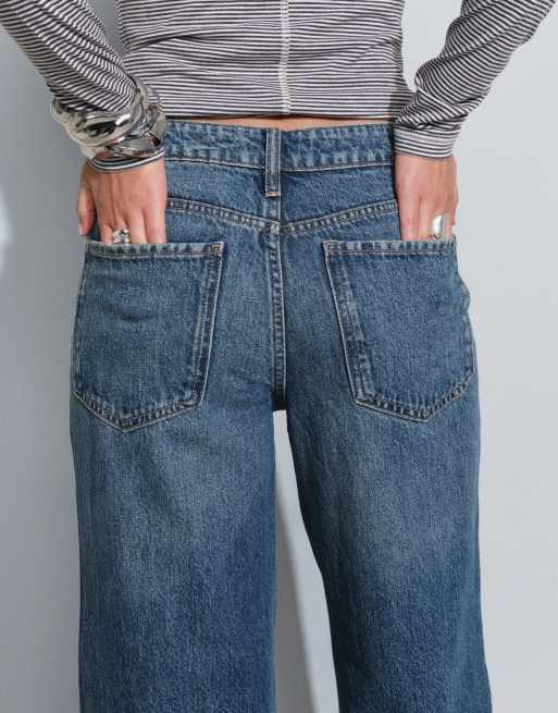 ASOS DESIGN low wide leg jean in dark mid blue, 5 of 5