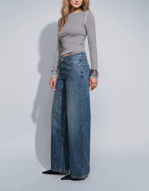 ASOS DESIGN low wide leg jeans in donker middenblauw, 4 van 5
