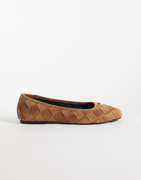 ASOS DESIGN Lowell ballerines tressées premium en daim camel - view 1