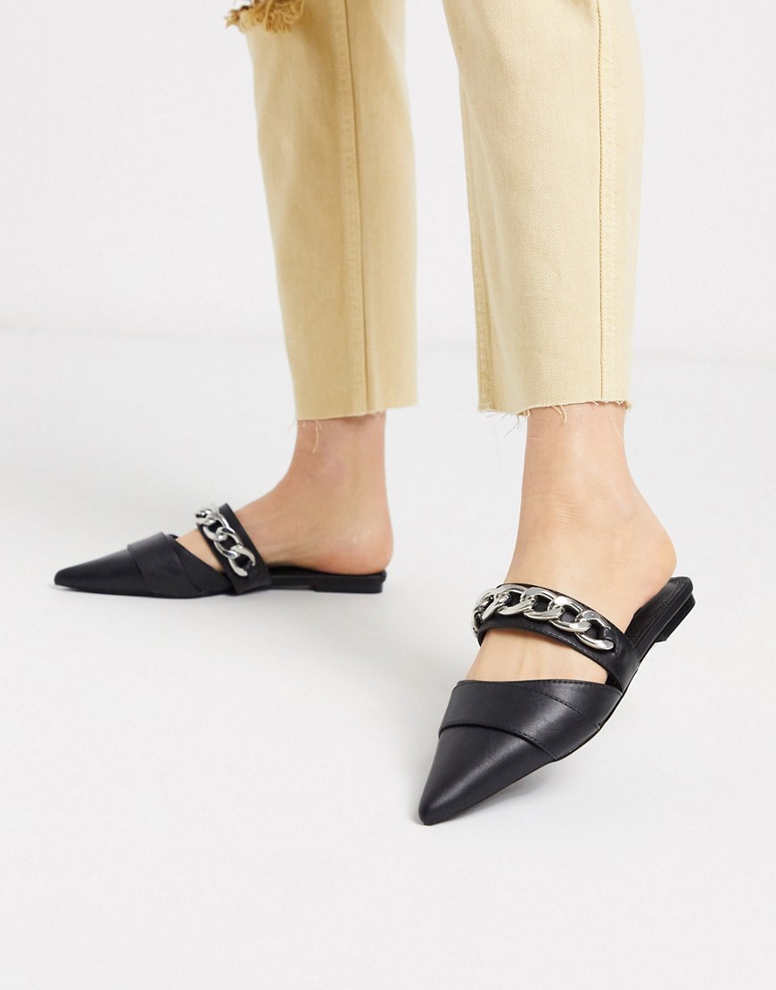 Asos Design Lower Pointed Chain Mules In Black