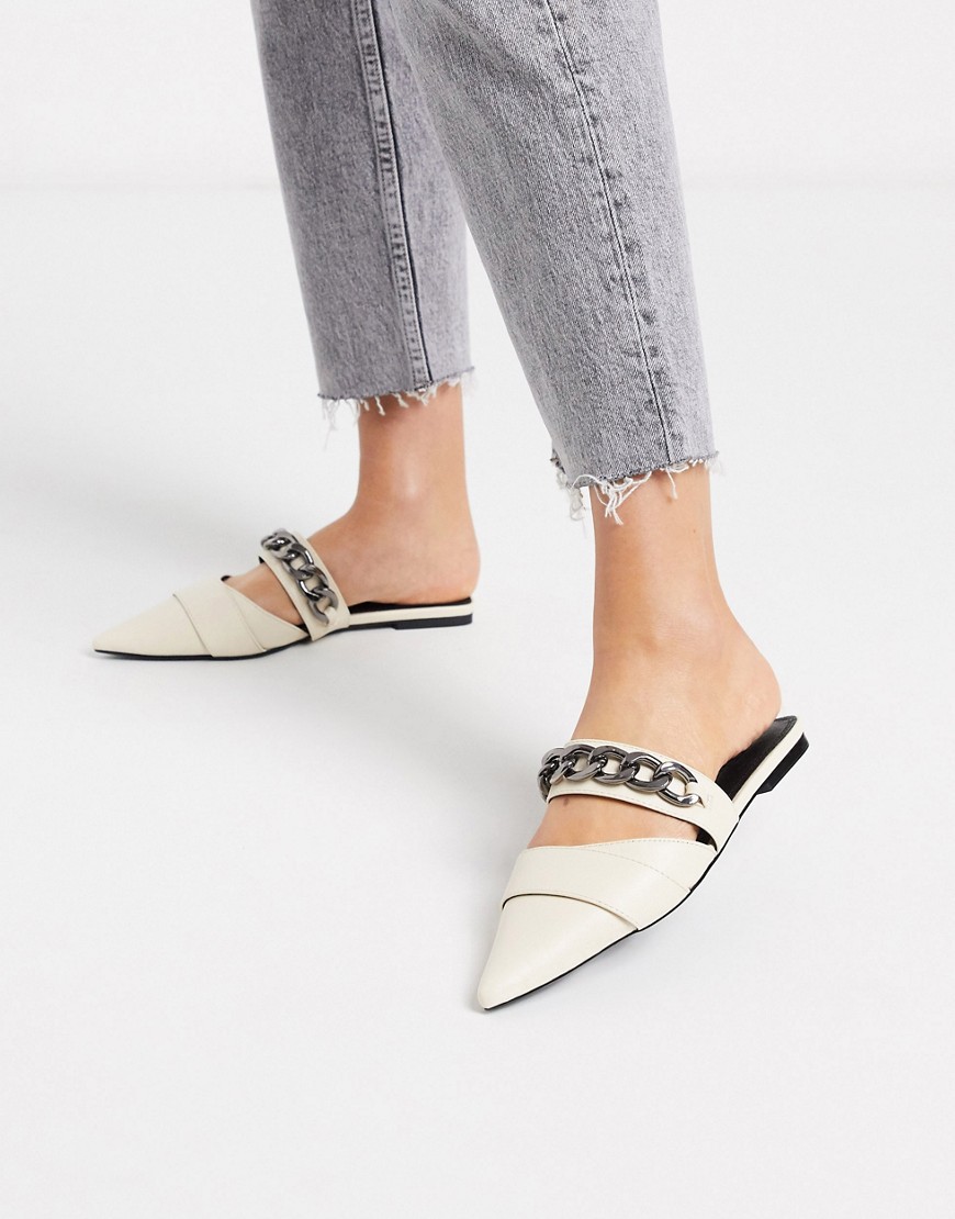 Asos Design Lower Pointed Chain Mules In Bone-neutral