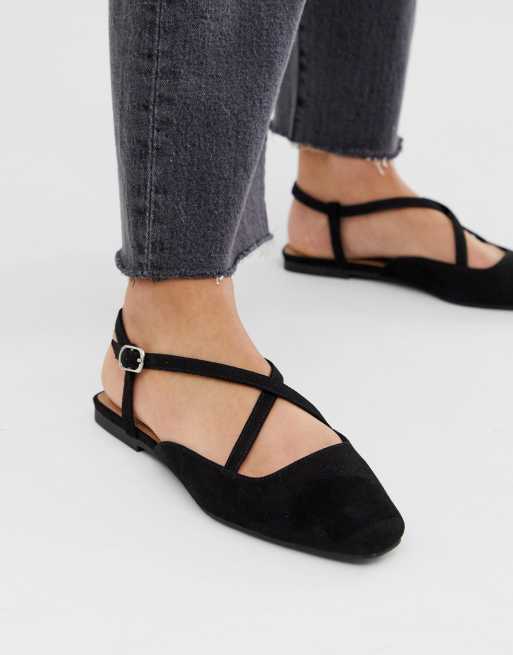 Square toe ballet hot sale flats with ankle strap