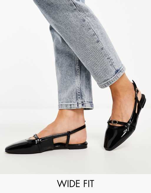 ASOS DESIGN - Loyal - Slingback-ballerina's met brede pasvorm en ovale accent in zwart