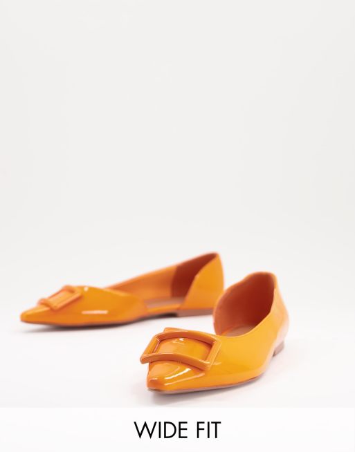 ASOS DESIGN - Lozzy D'Orsay - Ballerine a punta in vernice arancione a pianta larga