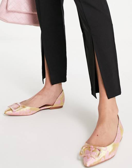 ASOS DESIGN Lozzy pointed ballet flats in pink jacquard