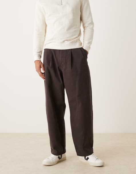 ASOS DESIGN løse bukser i brun med dobbelte læg - BROWN - view 1