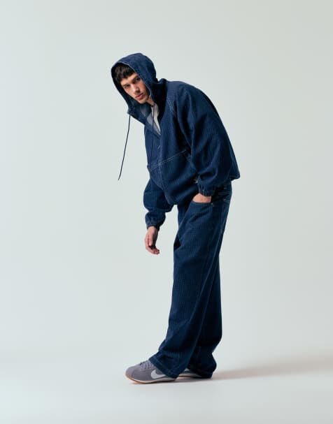 ASOS DESIGN - Løse jeans med lige ben og tern i mørkeblå vask - Del af sæt - view 1