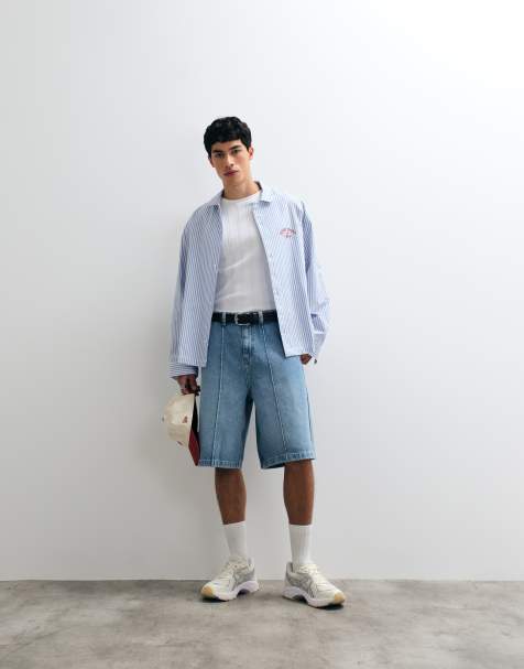ASOS DESIGN løse jorts i længere længde i mellemblå vask med pintuck - view 1