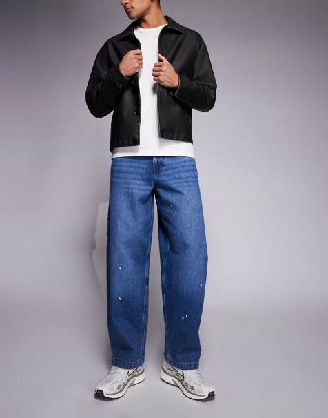 ASOS DESIGN - Løstsiddende blå jeans med lige ben og malerpletter - view 1