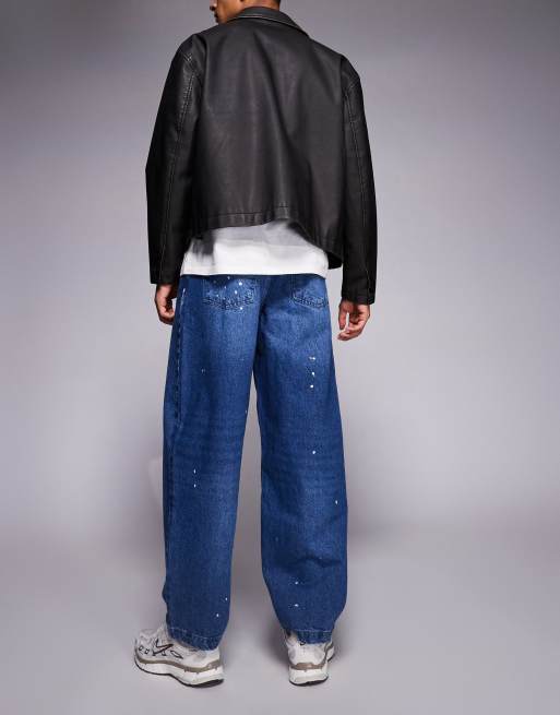 ASOS DESIGN - Løstsiddende blå jeans med lige ben og malerpletter, 3 af 5