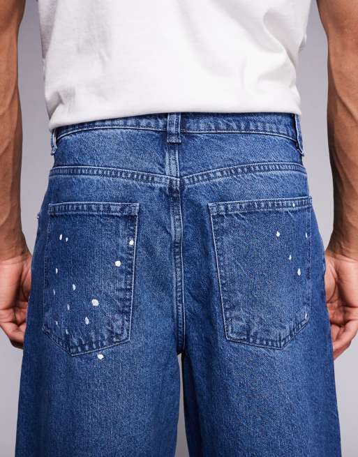 ASOS DESIGN - Løstsiddende blå jeans med lige ben og malerpletter, 5 af 5