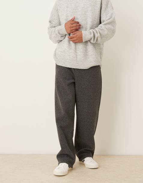 ASOS DESIGN - Løstsiddende grå bukser i uldlook med lige ben - view 1