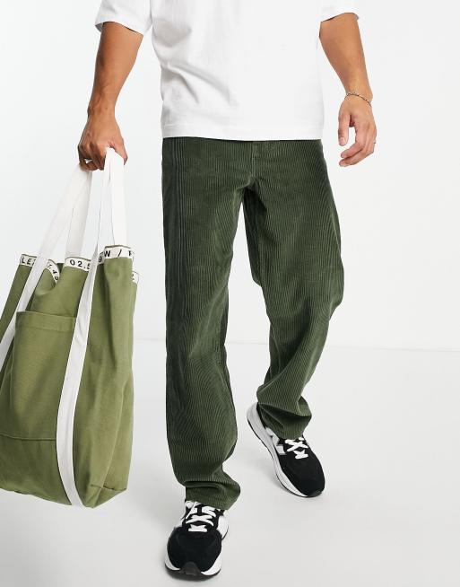 ASOS DESIGN - Løstsiddende jeans i kakigrøn fløjl