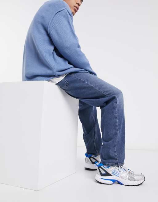 ASOS DESIGN - Løstsiddende jeans i mørkeblå vask med slid-detaljer i 90'er-stil, 2 af 4