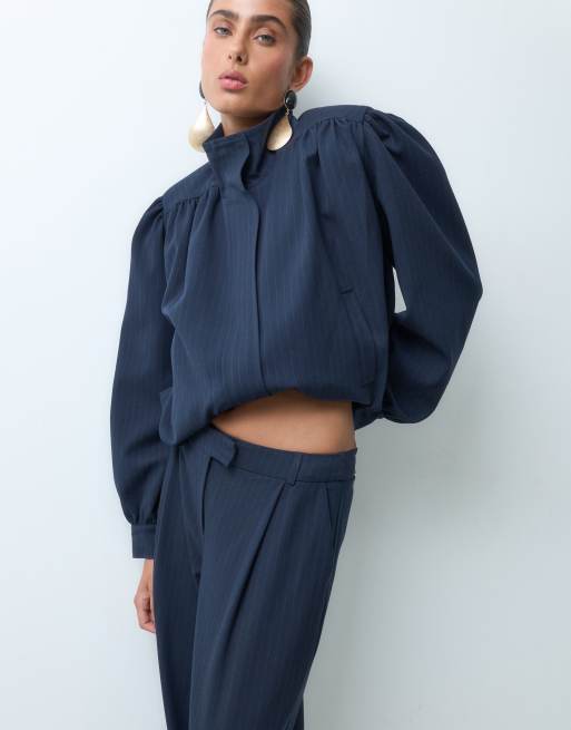 ASOS DESIGN løstsiddende skræddersyede bukser med nålestriber i navy, 5 af 5