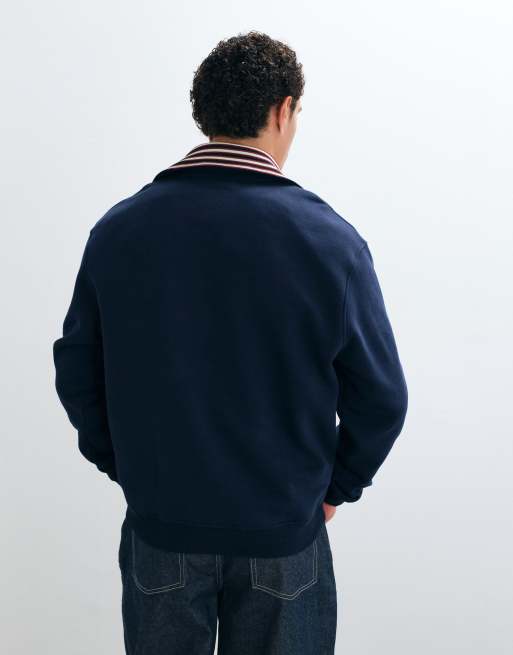 ASOS DESIGN løstsiddende sweatshirt med halv lynlås og indvendig stribet krave i marineblå, 5 af 5