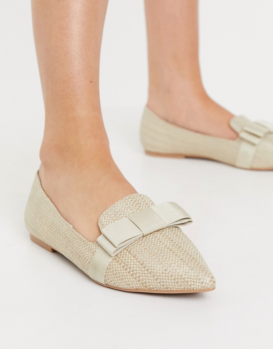 ASOS DESIGN Luan bow pointed ballet flats in natural-Neutral