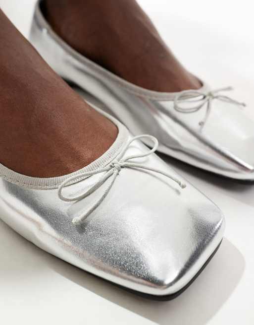 ASOS DESIGN - Luca - Sølvfarvede ballerinaer med firkantet tå, 3 af 4