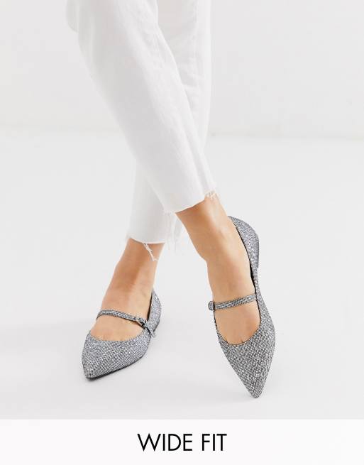ASOS DESIGN - Lucas - Ballerine pianta larga Mary Jane argento