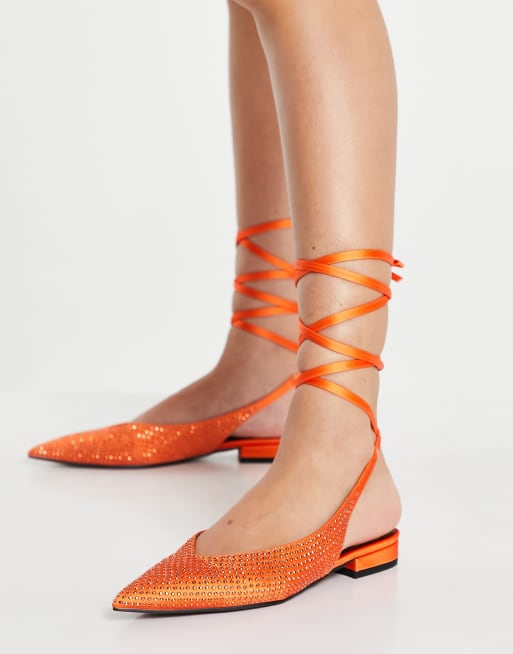 orange pointed toe flats