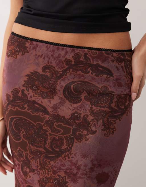 ASOS DESIGN - Luchtige maxi rok van mesh met gebloemde luipaardprint in bruin, 4 van 5