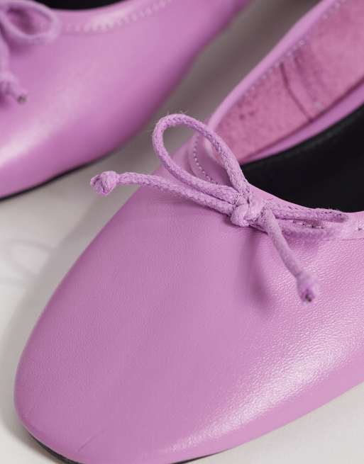 ASOS DESIGN Lucian premium bow detail ballet flats in lilac leather, 4 of 4