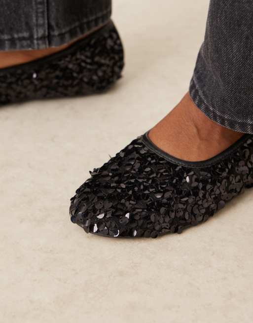 ASOS DESIGN - Lucid - Ballerine nere con paillettes	, 4 di 4