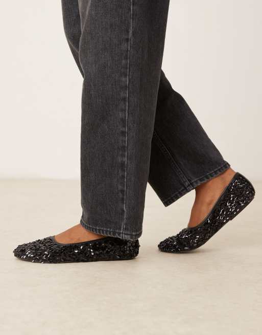 ASOS DESIGN Lucid sequin ballets in black	, 3 of 4