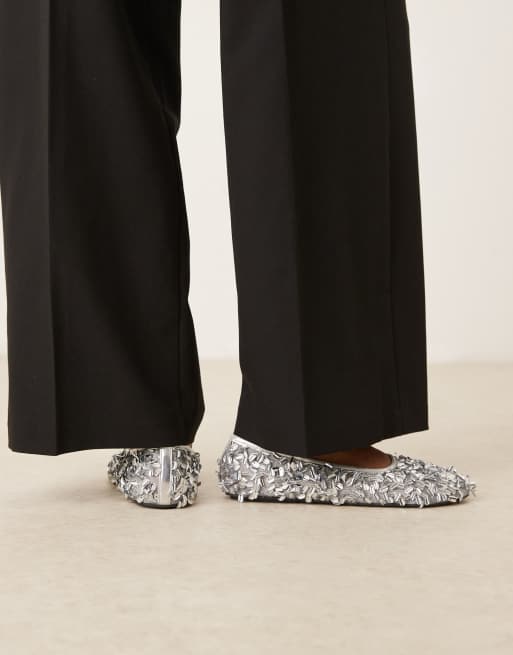 ASOS DESIGN – Lucid – Silverfärgade ballerinaskor med paljetter, 3 av 4