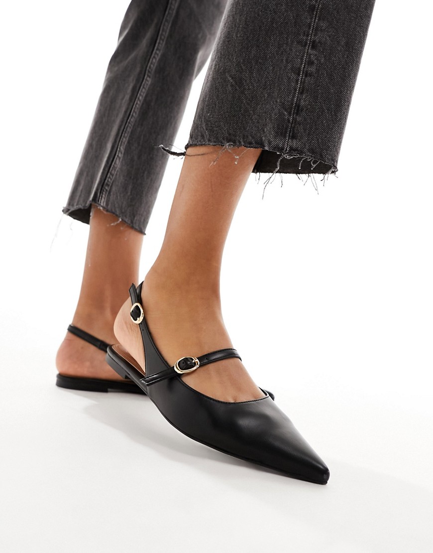 Asos Design Lucile Pointed Mary Jane Flats In Black