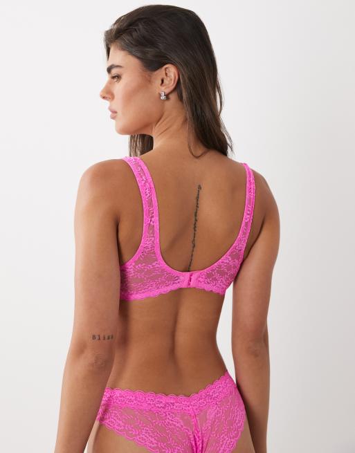 ASOS DESIGN - Lucinda - Crop top en dentelle à encolure dégagée - Rose vif, 3 de 4