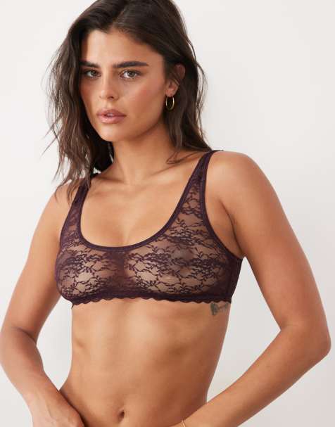 ASOS DESIGN Lucinda lace scoop neck crop bra  in fig - view 1