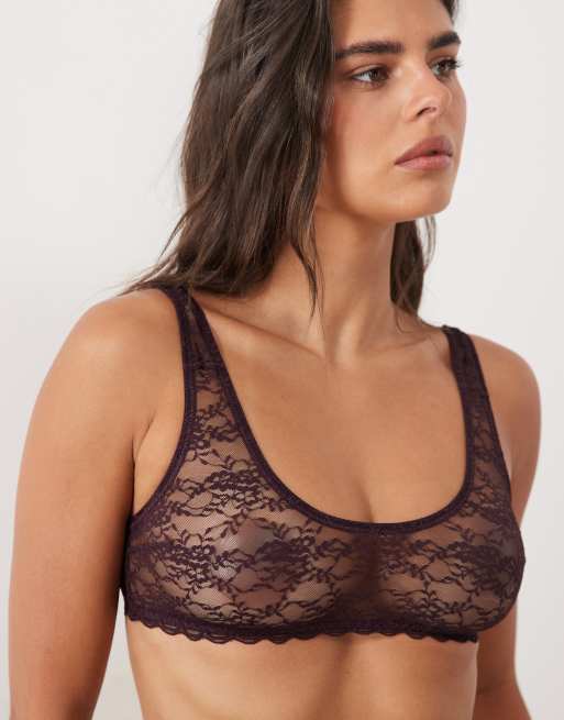 ASOS DESIGN Lucinda lace scoop neck cropped bra in fig, 3 of 4