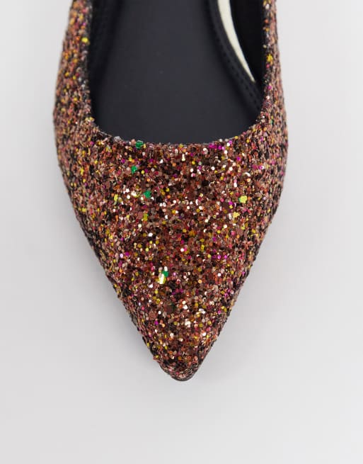 ASOS DESIGN Lucky pointed ballet flats in glitter ASOS