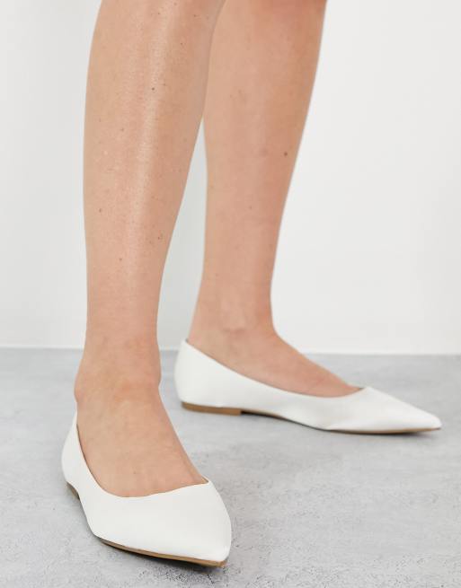 ASOS DESIGN Lucky pointed ballet flats in ivory satin