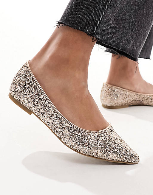 Funny Outside Affectionate ASOS DESIGN Lucky pointed ballet flats in rose gold glitter | ASOS
