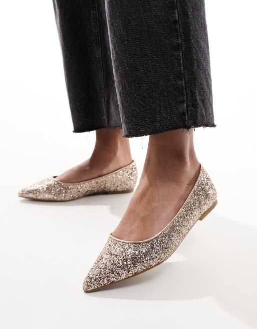 ASOS DESIGN Lucky pointed ballet flats in rose gold glitter ASOS