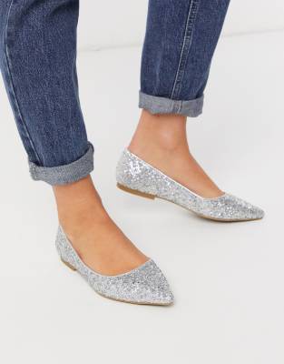 silver glitter ballet pumps